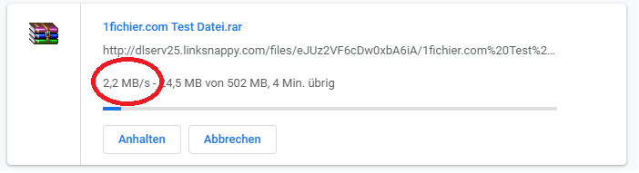 Vérification de la vitesse de 1fichier.com avec Linksnappy