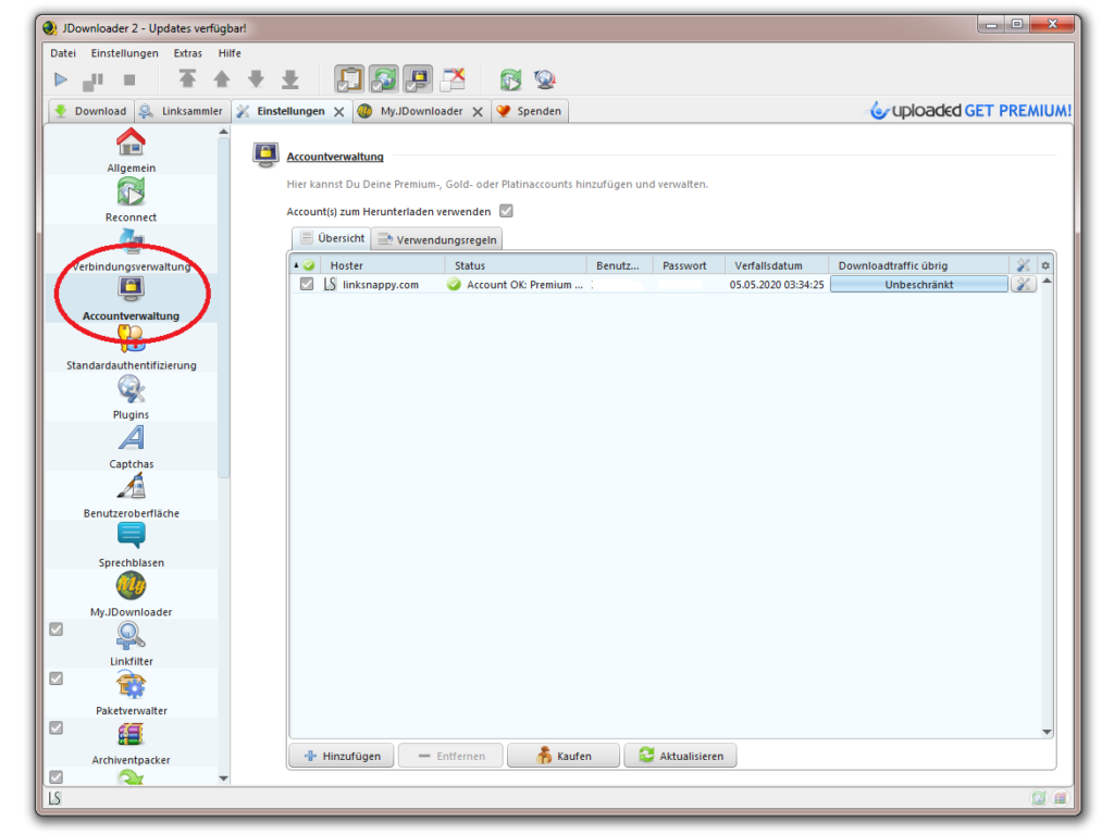 linksnappy jdownloader einstellungen