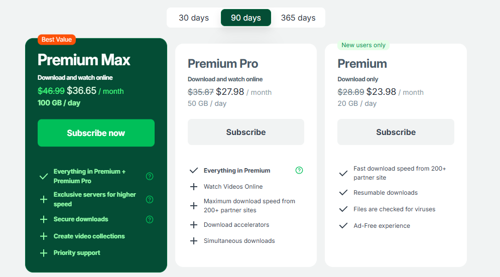 Compte Premium chez Fileboom