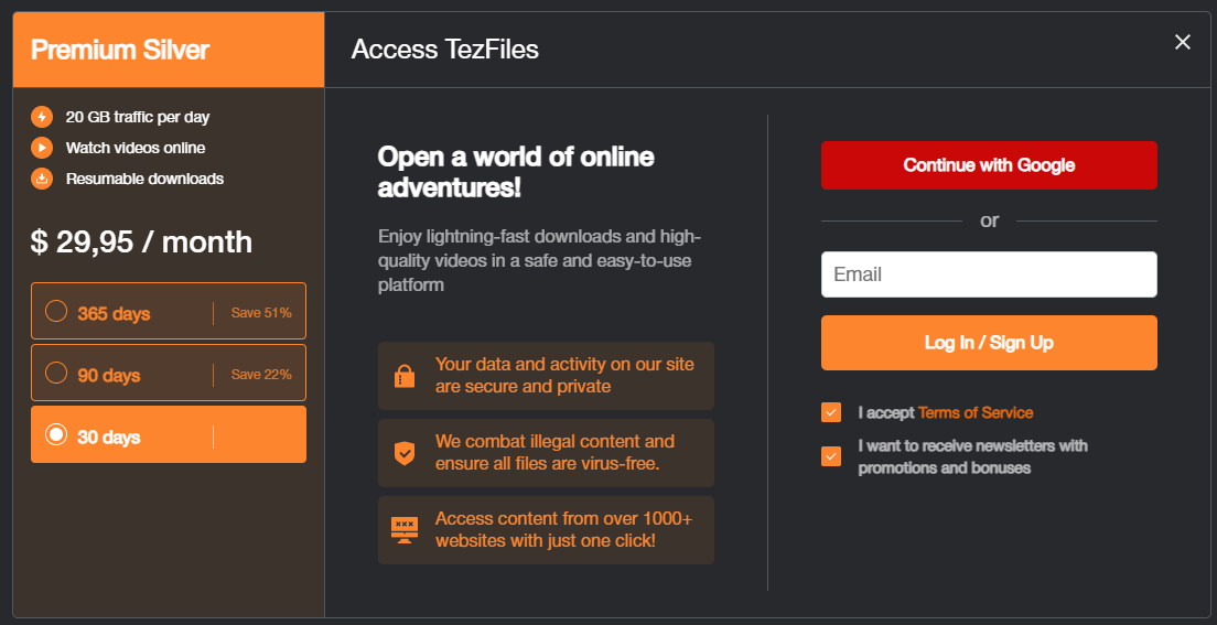 Tezfiles Premium Account Silver