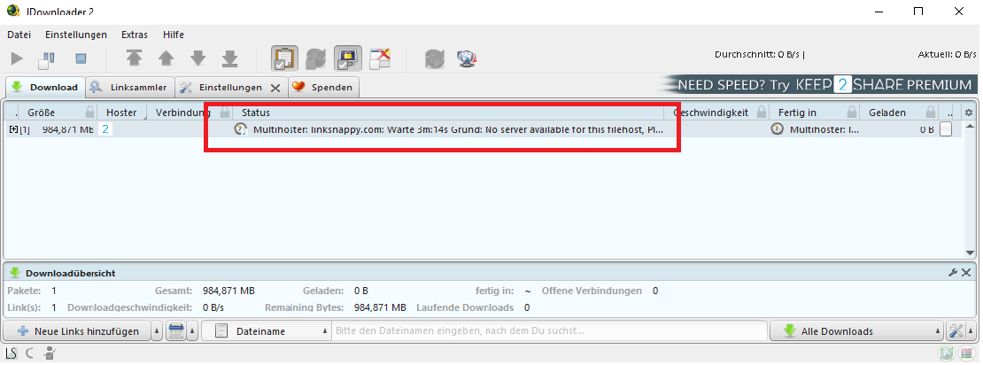 Descargador Keep2Share de Linksnappy