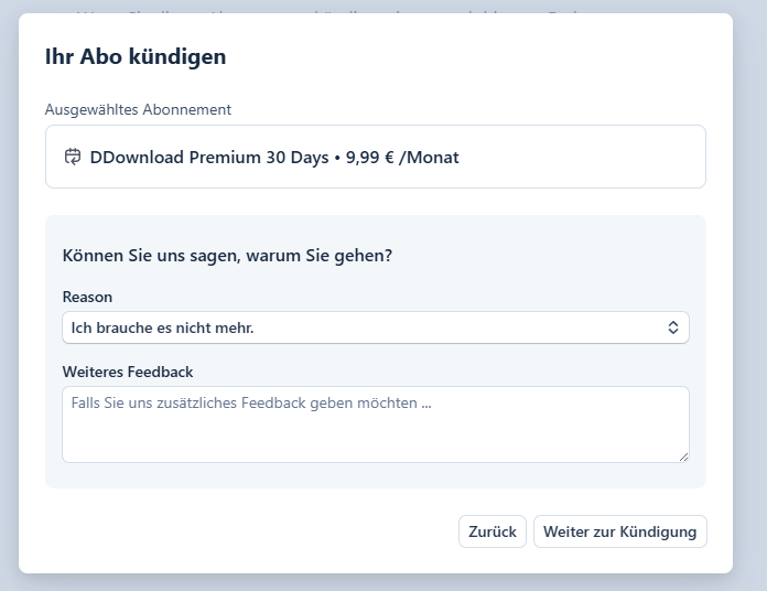 DDownload Abonnement kündigen – Kündigungsdialog
