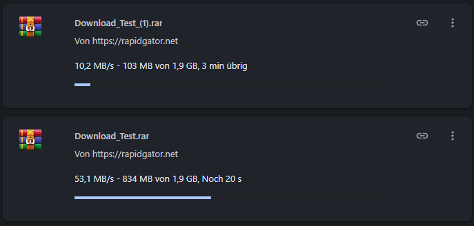 Zwei parallele Rapidgator Premium Downloads im Chrome Browser