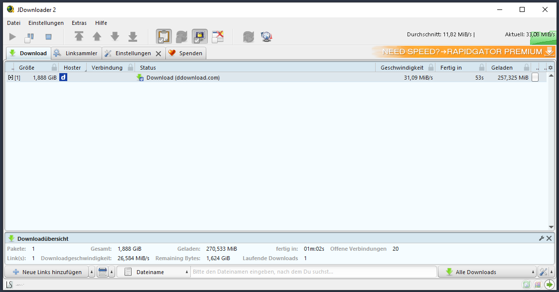 JDownloader 2 Linksnappy DDownload Test