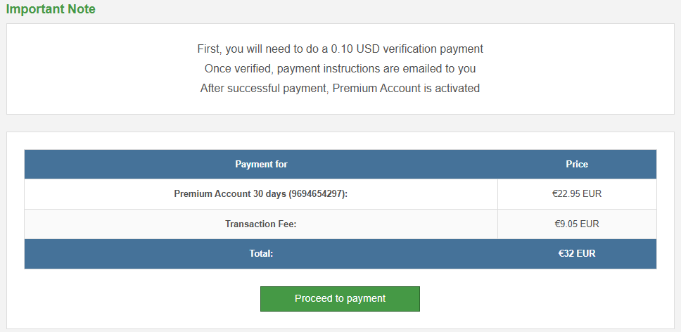 FileJoker PayPal Zahlung mit 9,05 Euro Transaktionsgebühr und 32 Euro Gesamtpreis