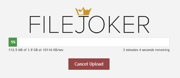 Upload einer knapp zwei Gigabyte großen Datei bei FileJoker mit rund zehn Megabyte pro Sekunde