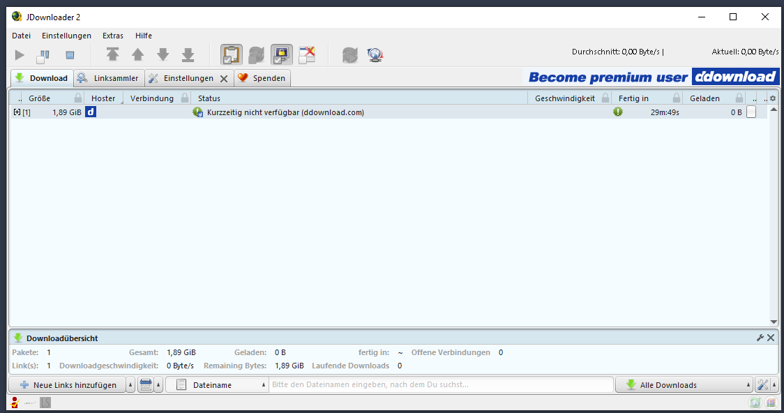 DDownload im JDownloader mit Premiumize nicht verfügbar