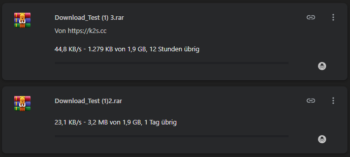 Zwei parallele kostenlose Keep2Share Downloads im Chrome Browser