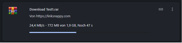 DDownload über LinkSnappy im Chrome-Browser mit 24,4 MB pro Sekunde