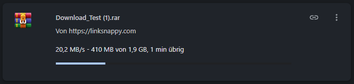Rapidgator Download über LinkSnappy mit etwa 20 MB pro Sekunde im Browser