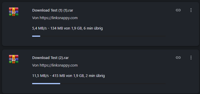 Zwei parallele Turbobit-Downloads über LinkSnappy im Google-Chrome-Browser